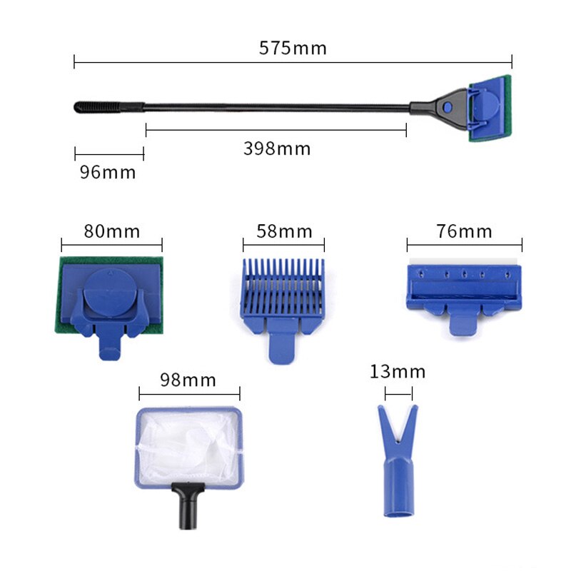 5 In 1 Aquarium Cleaning Tools Aquarium Glasreiniger Set Fish Net Grindhark Algen Schraper Vork Spons Aquarium accessoires