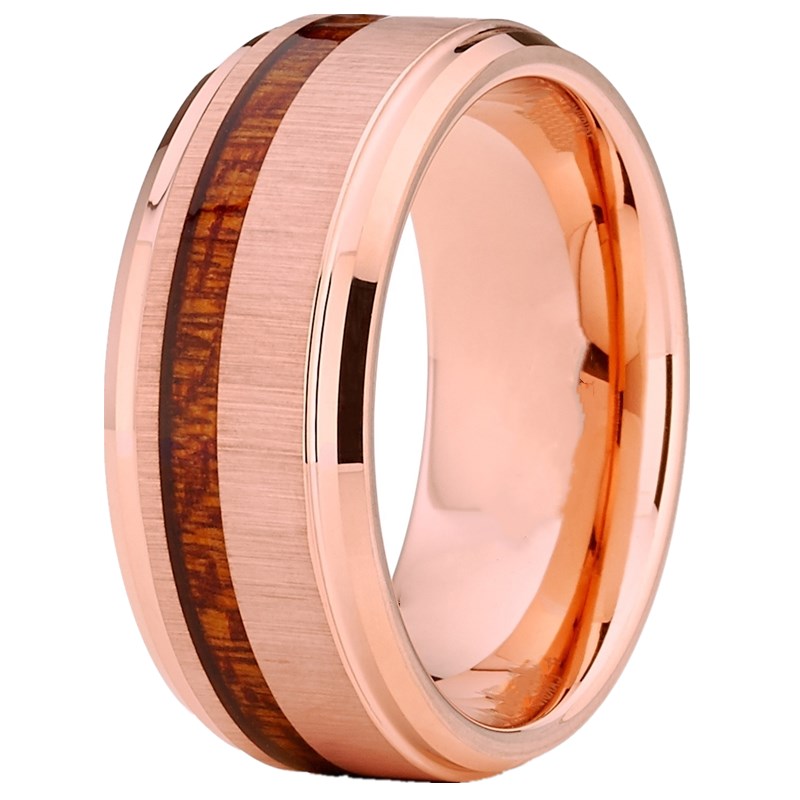 FDLK Herren 8mm Edelstahl Rose Gold Farbe Ring Koa Holz Inlay Wedding Band Comfort Fit