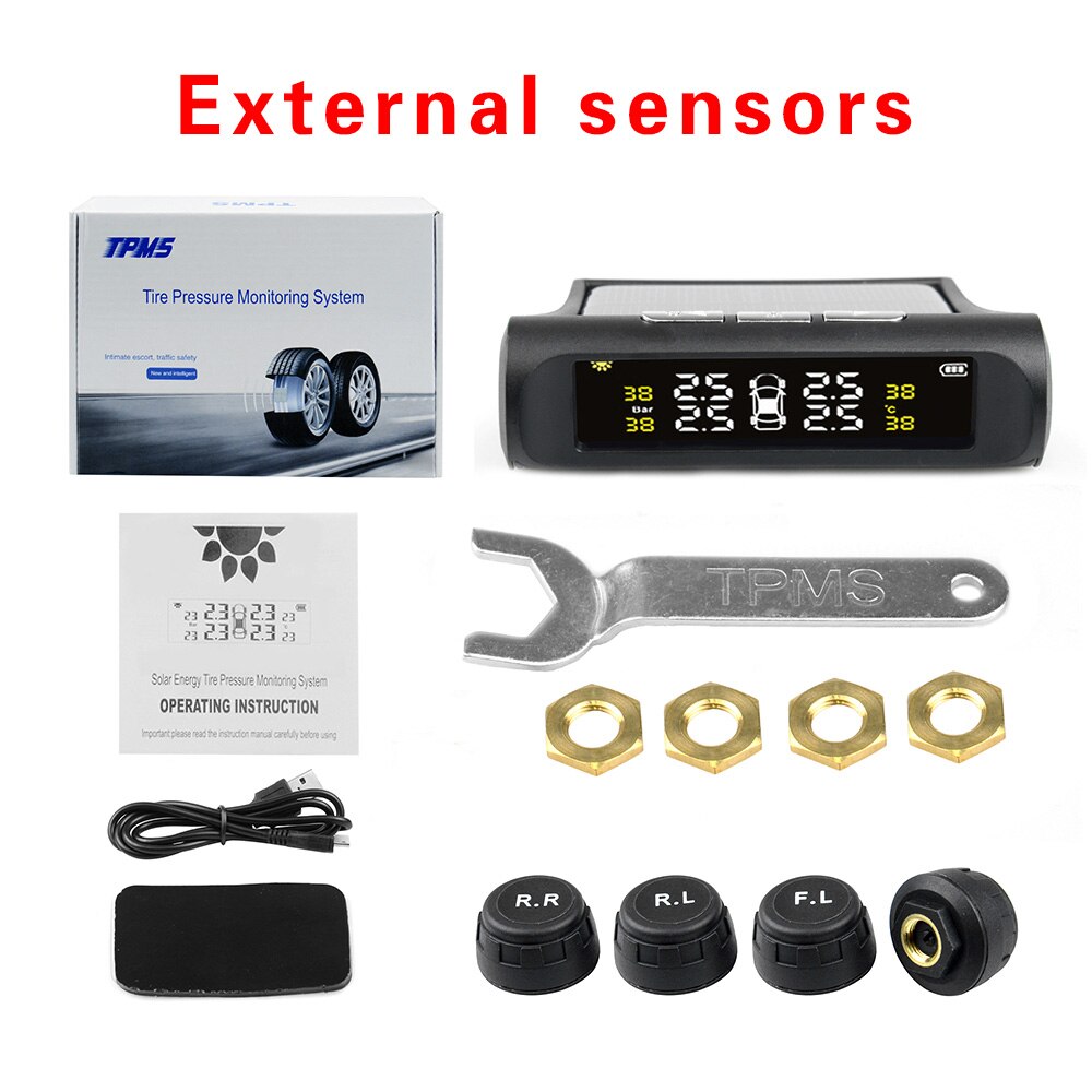 Système de surveillance TPMS de pression des pneus, charge solaire, écran LCD numérique HD, alarme automatique sans fil avec 4 capteurs,: La cigarette briquet type