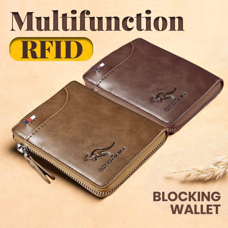 Men’s RFID Blocking Wallet Large Capacity Credit Card Holder Case Anti-Theft Vintage Business Leather Wallets Zipper Coin Purse