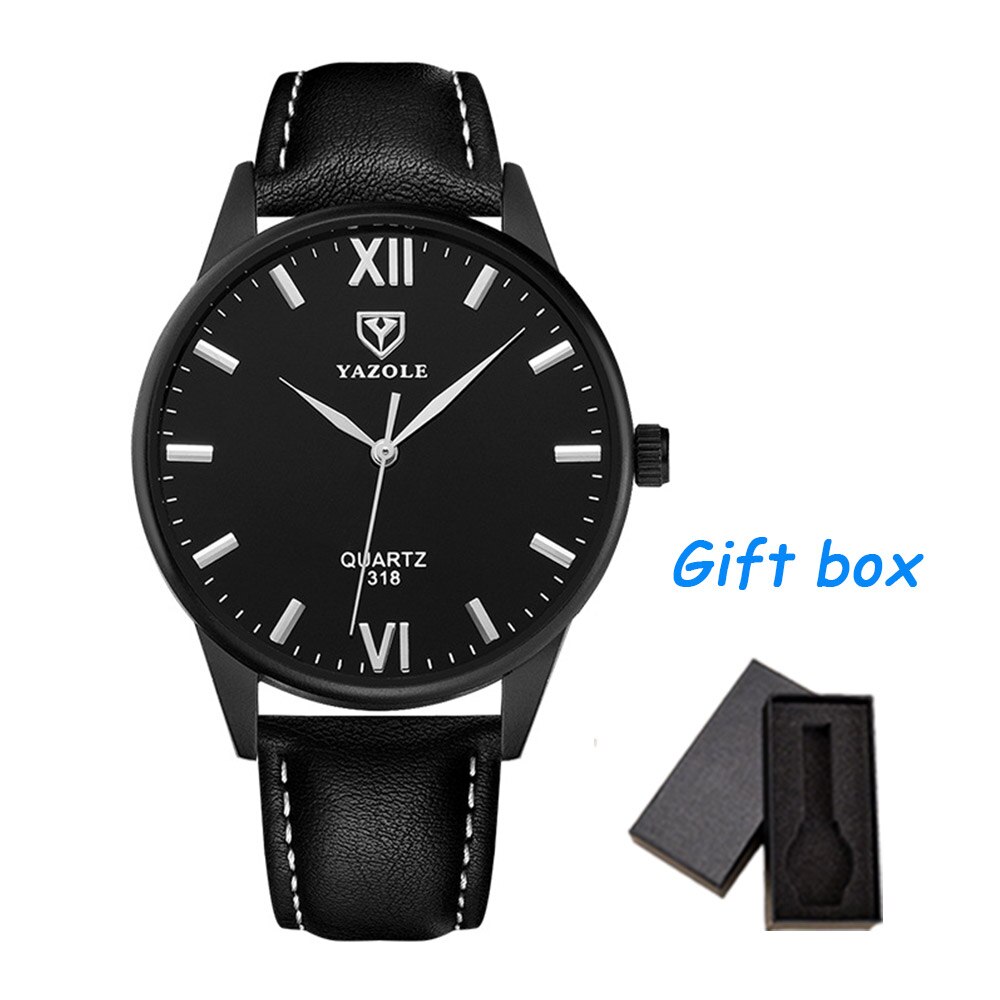 YAZOLE-montre à Quartz pour homme d'affaires, classique chronographe, bracelet en cuir pour homme: black-gift box