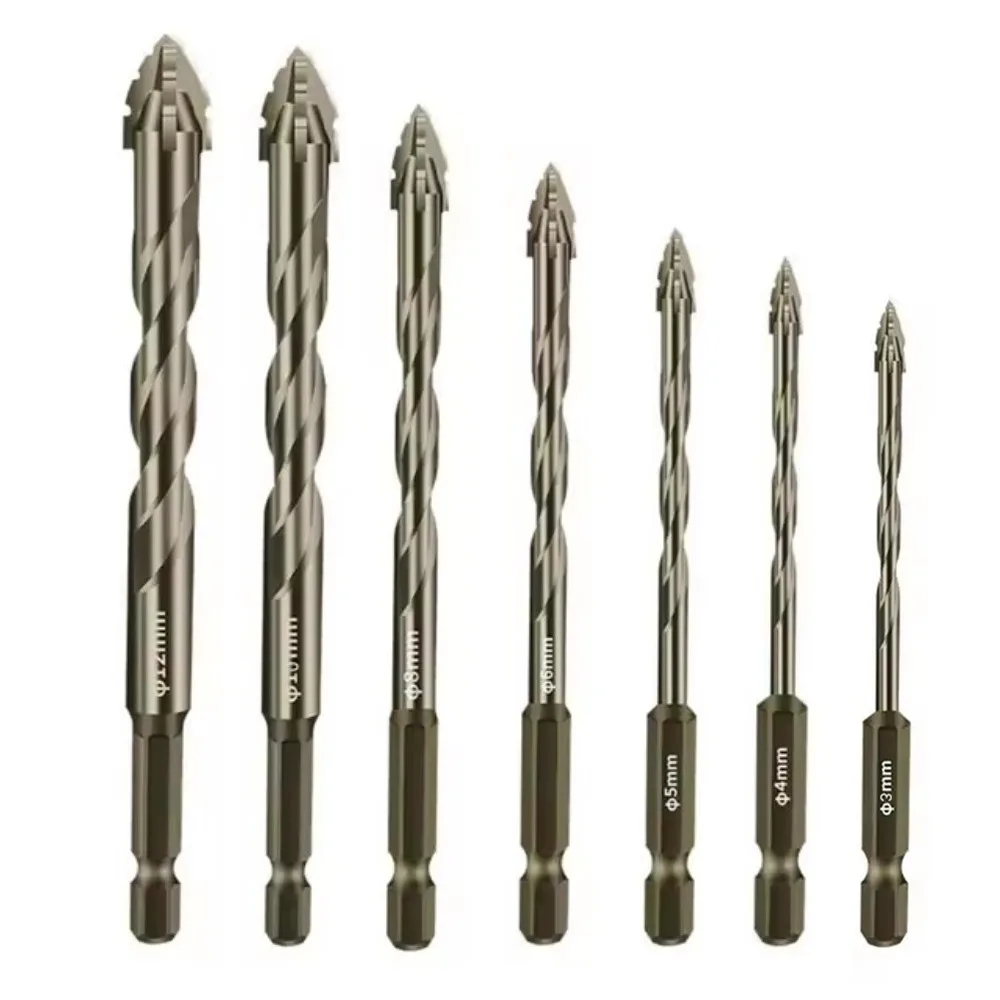 1Pcs Four-Edged Serrated Eccentric Drill Bits Set High Hardness Hexagonal Simple Installation Skewed Head Drill Bit Set: black
