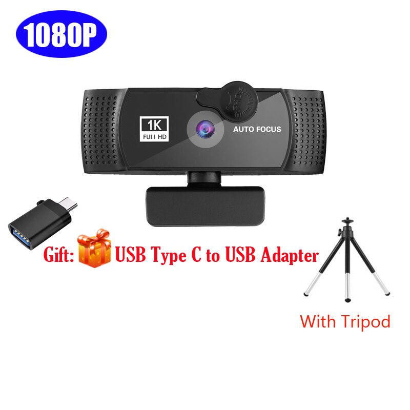 Webcam 4K 8K 1080P 2K Full HD Web Camera For PC Computer Laptop USB Web Cam Microphone Autofocus Web Camara Webcamera Webcams: 1080P with Tripod