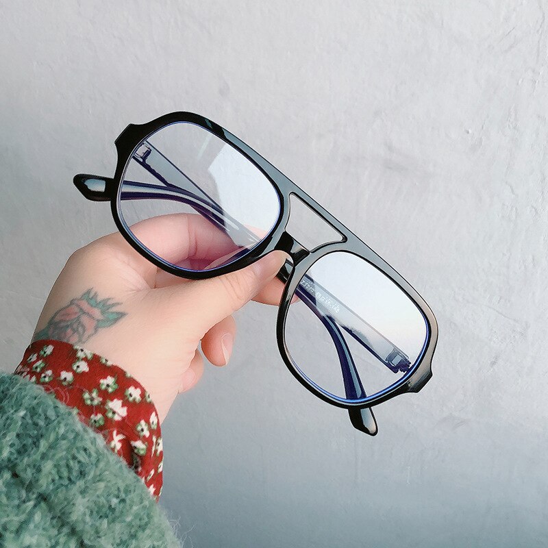 Ovza tvillingbjelker store briller med gjennomsiktige briller kvinners sorte rammer briller menn  s5000: Svart