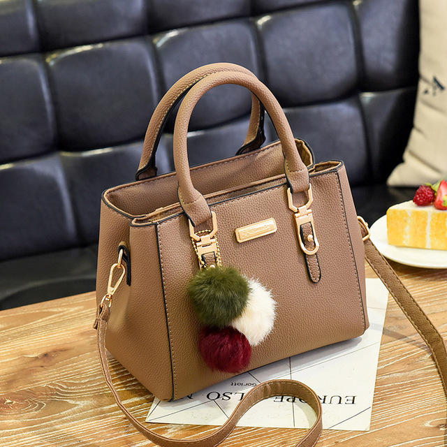 Yogodlns women beading pendant handbag ladies embossed shoulder bag ladies Messenger bag hairball bags bag: Lemon yellow