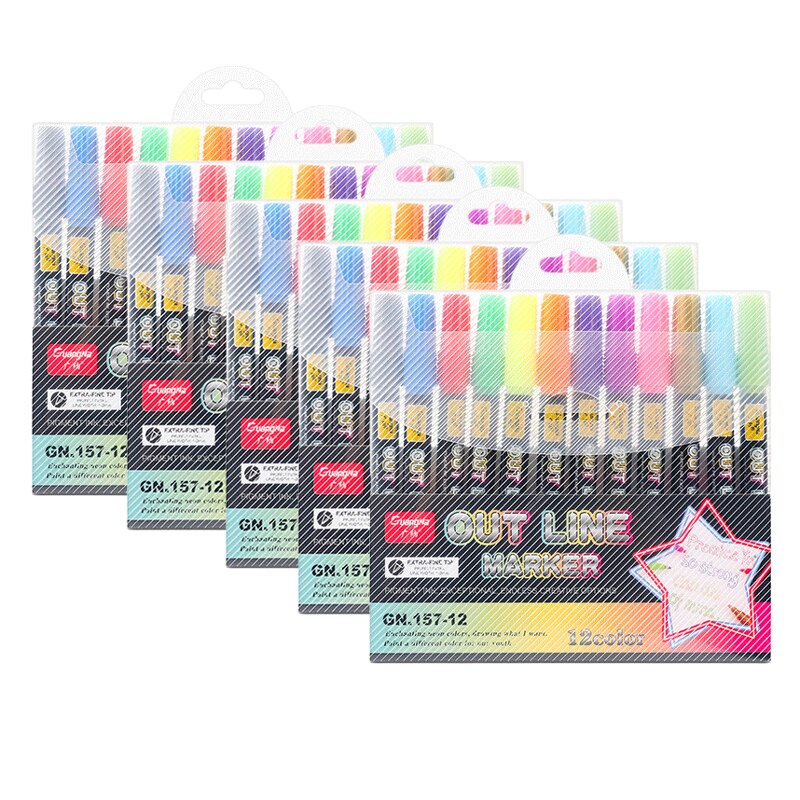 Double Line Outline Pens, 12 Colors Self-Outline Metallic Markers Glitter Writing Drawing Pens for DIY Art Crafts,: 5 set 12 colors C