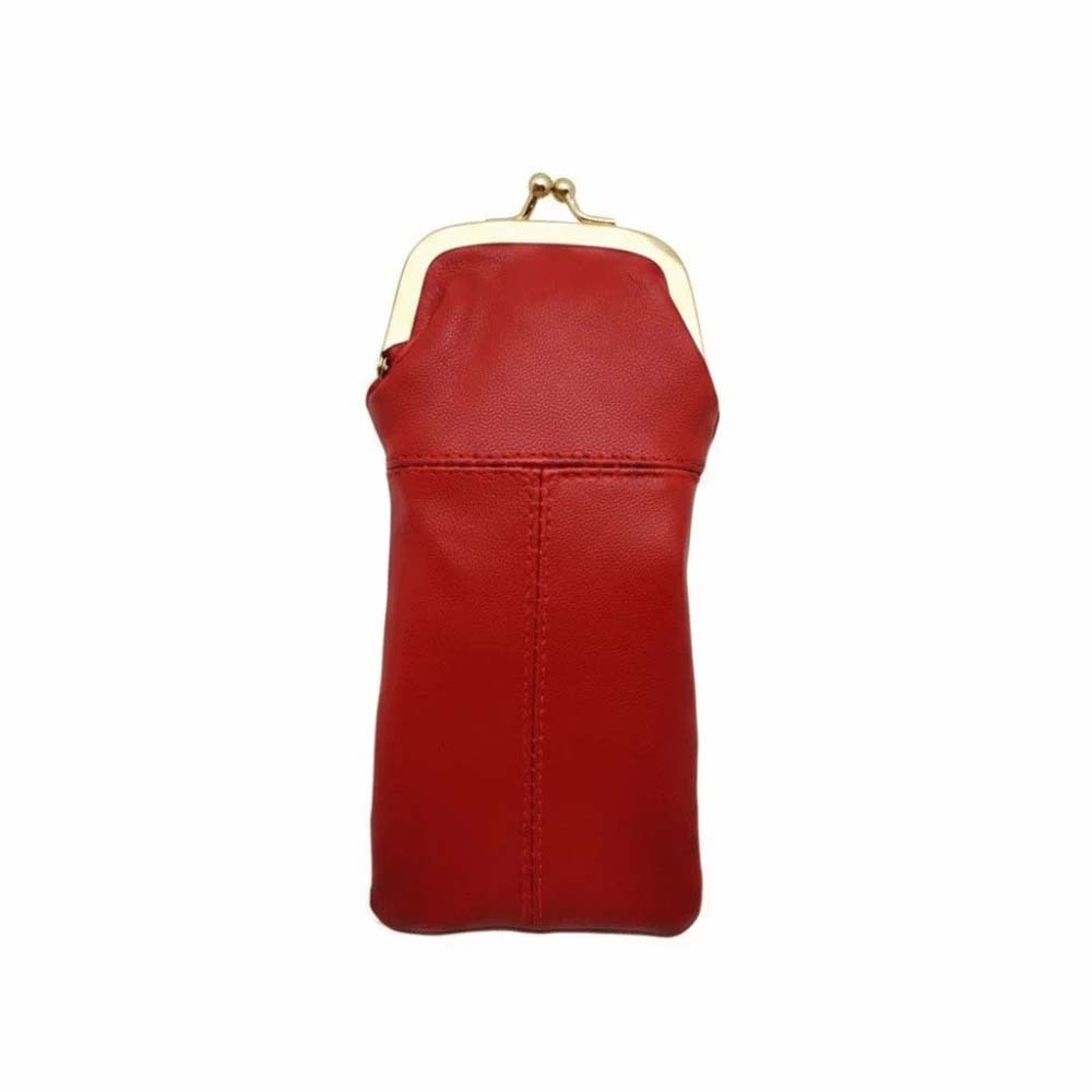 Veilige sluiting Leren Kiss Lock-portemonnee Metalen frame Multifunctionele retro sluiting Brillentas Effen kleur Prachtig: zwart
