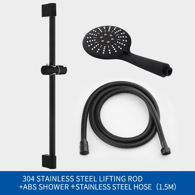 Adjustable 3 Function Black Shower Riser Slide Bar with Hand Held Shower & Hose Wall Mount Shower Sliding Bar Set