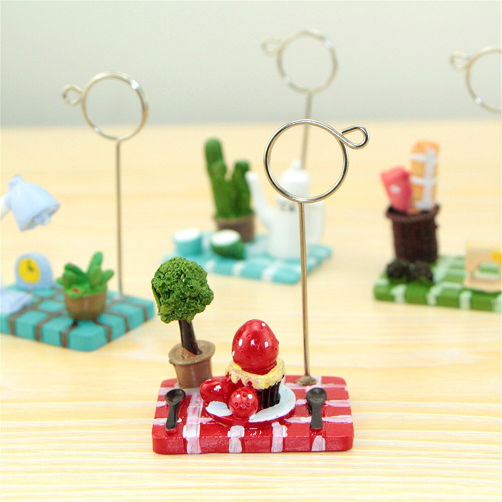 1pc Micro Landscape Card Holder Teapot Strawberry Tree Desktop Photo Memo Note Clip Kawaii Stationery Tickets Letter Holders