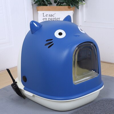 VOW Pets Cat Litter Box Fully Enclosed Extra Large Deodorant Anti-splashing Oversized Toilet Cat Basin Deodorant Poop Basin: dark blue