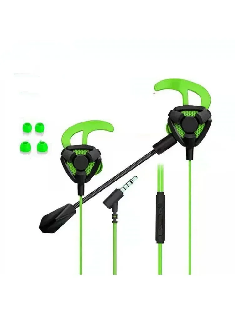 Original Esports with Microphone Plug and Play Gaming Mobile Game Earphones 16Mm Large Moving Coil Wired Earphones L-Bending 3.5: green