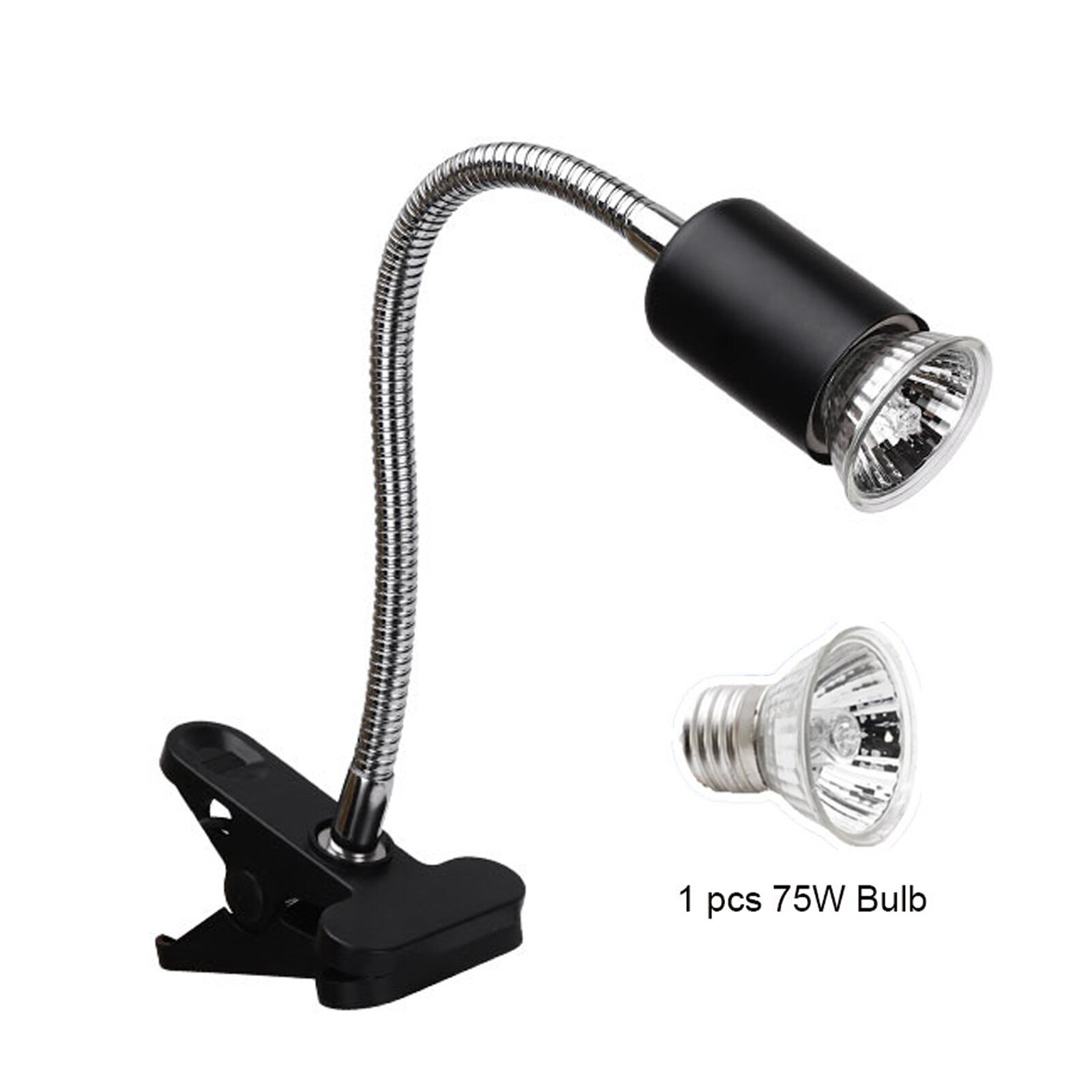 Reptiel Schildpad Warmtelamp Koesteren Lamp Heater Verstelbare Met Clip Aquarium Lamp Inbegrepen Voor Reptielen Hagedis Schildpad Leguanen: BLACK-EU-75W