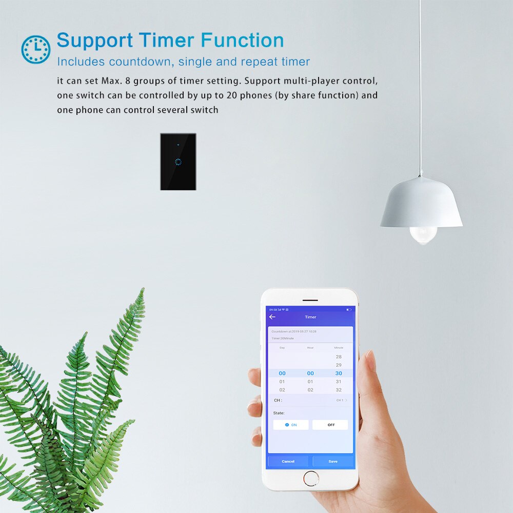 US Stanard Touch Switch Crystal Glass Panel 3 Gang 3 Way Light Wall WiFi Switch Compatible With Alexa Google Assistant IFTTT