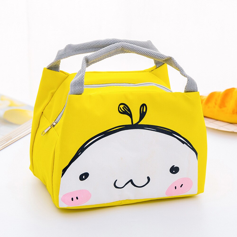 Fengdong insulated lunch bag for kids cute portable storage food bag thermal cooler picnic bag box waterproof school tote bag: yellow cartoon