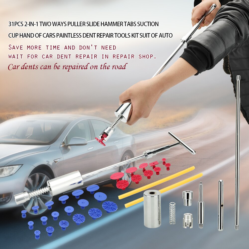 31 stks 2-in-1 Twee Manieren Puller Slide Hammer Tabs Zuignap Hand van Cars Verveloos Dent Repair Tools Kit Pak van Auto