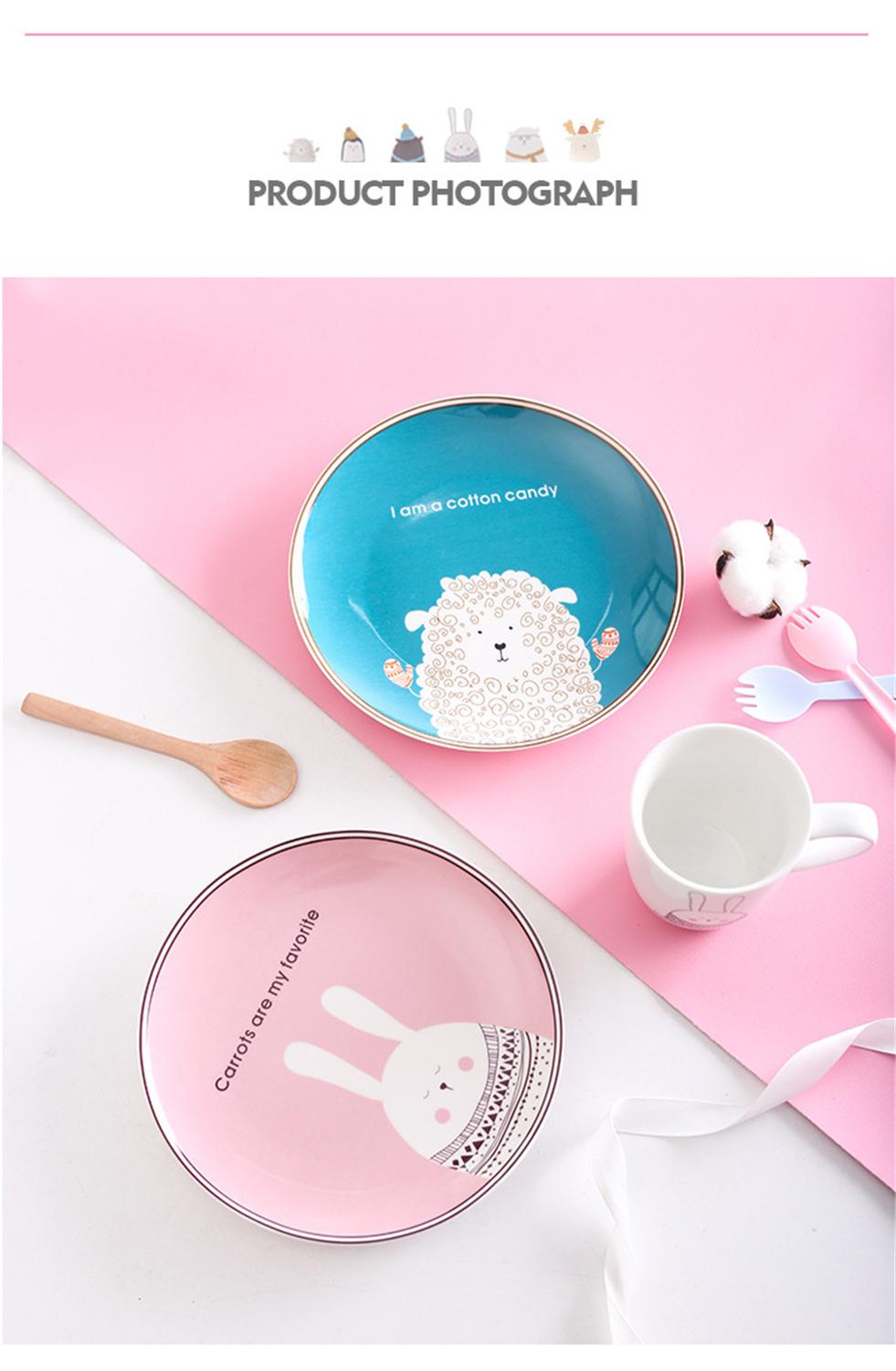 Cartoon cute ceramic cutlery children's dinner plate steak plate breakfast plate dessert plate and cup