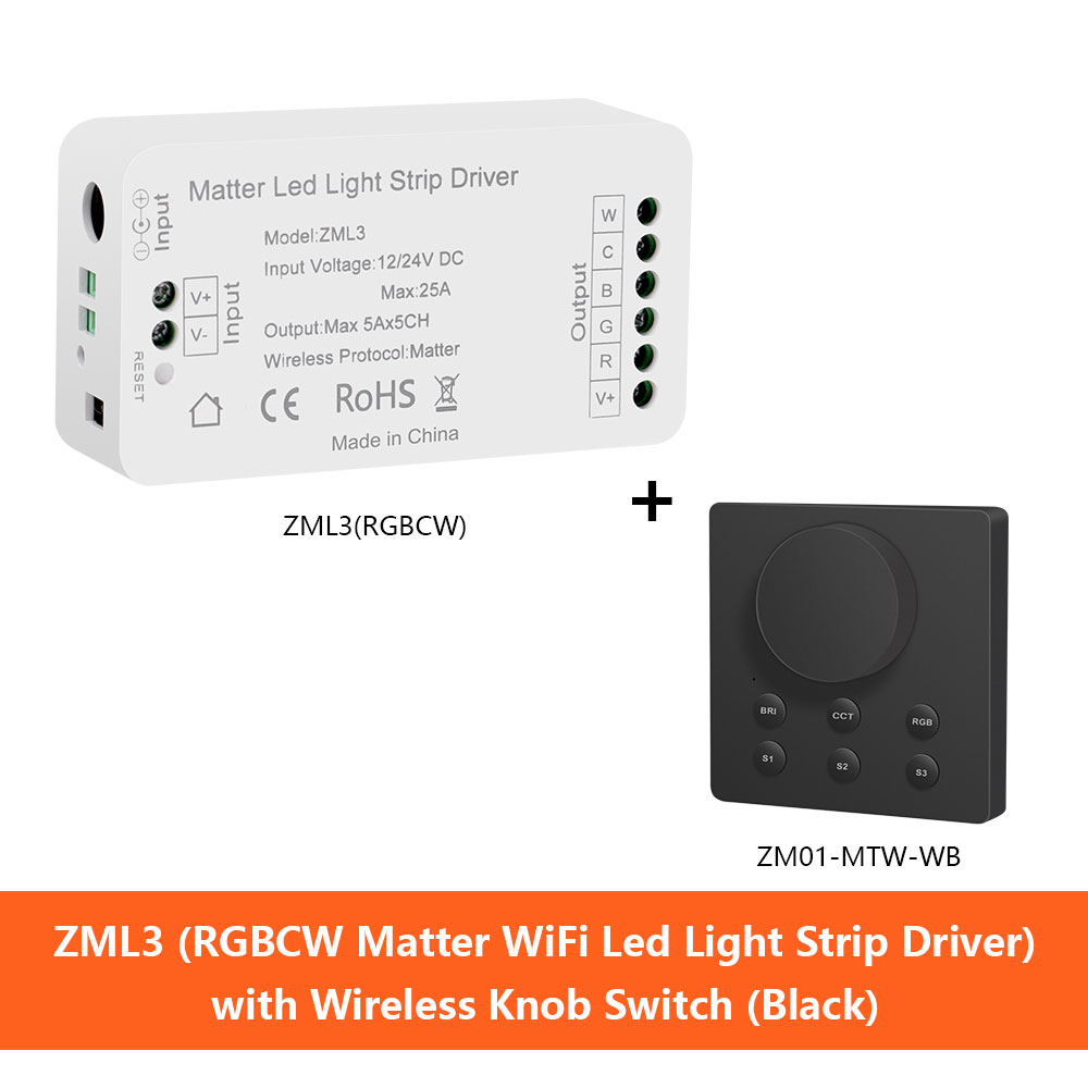 Zemismart Matter WiFi LED bande lumineuse pilote avec bouton sans fil interrupteur prise en charge Homekit Smartthings Alexa Google Home App contrôle: jaune clair