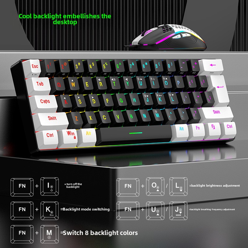 Tastatur- und Maus-Sets 60 % RGB-Gaming mit Tastaturen, Maus-Kombination, PC-Kit, Gamer, Hintergrundbeleuchtung, Mini, 61 Tasten, Computer, kabelgebundenes Set, Tastatur