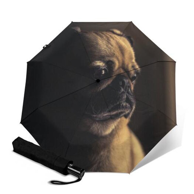 Sød fransk bulldog paraply anti-uv beskyttelse paraply trykt 3 foldende solrige regnfulde paraplyer til kvinder bærbar parasol: Ysa 1170