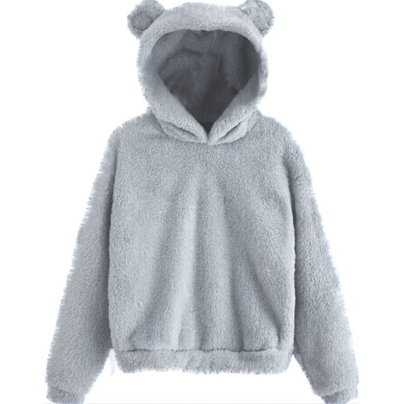 Hiver coréenne oreilles d'ours mignon sweat à capuche ample moelleux à capuche sweat à manches longues haut solide pull vêtements pour les femmes