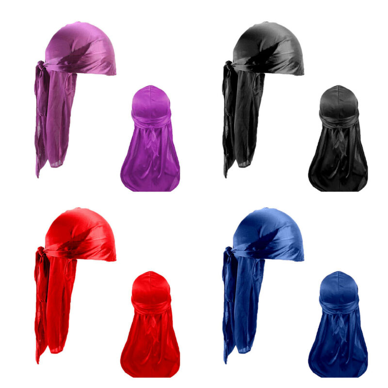 US Unisex Men Women Bandana Doo Durag Headwear Soft Silk Pirate Cap Wrap