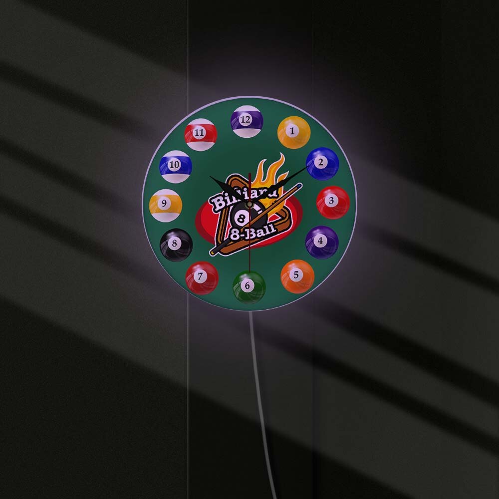 Ballons de billard, horloge murale colorée, Snooker de piscine, décor de salle de jeux, montre murale moderne, pour joueurs de billard