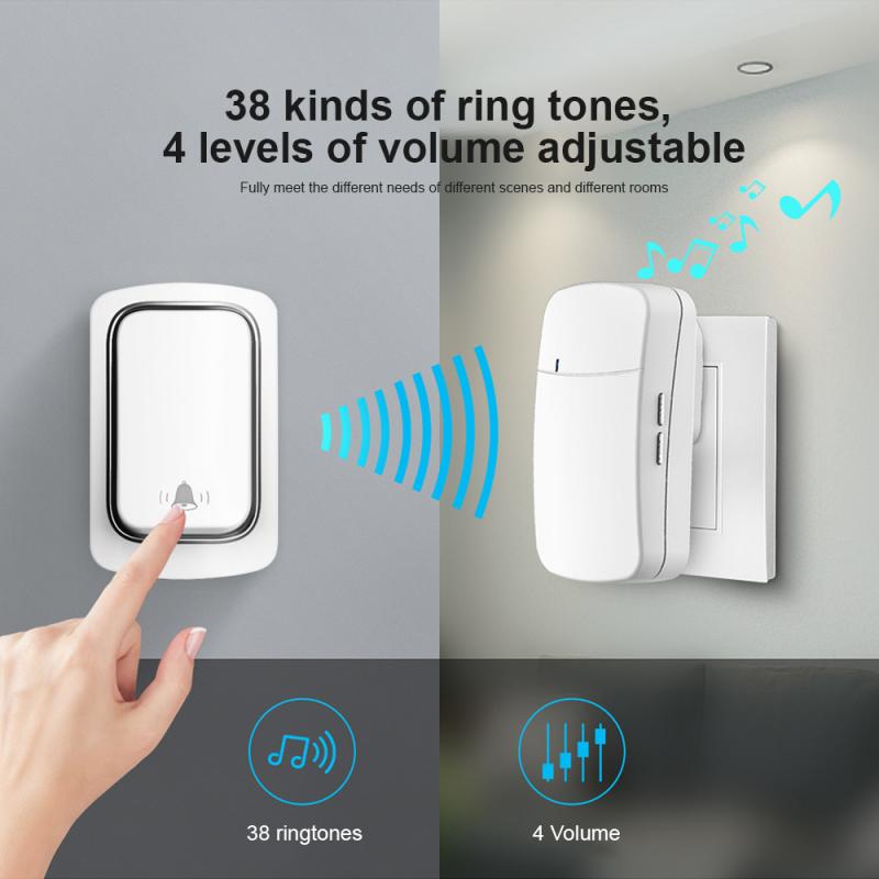 Wireless Doorbell Ring Doorbell Smart Welcome Door Bell Alarm No Battery Required US EU UK Plug Waterproof Home Door Chimes