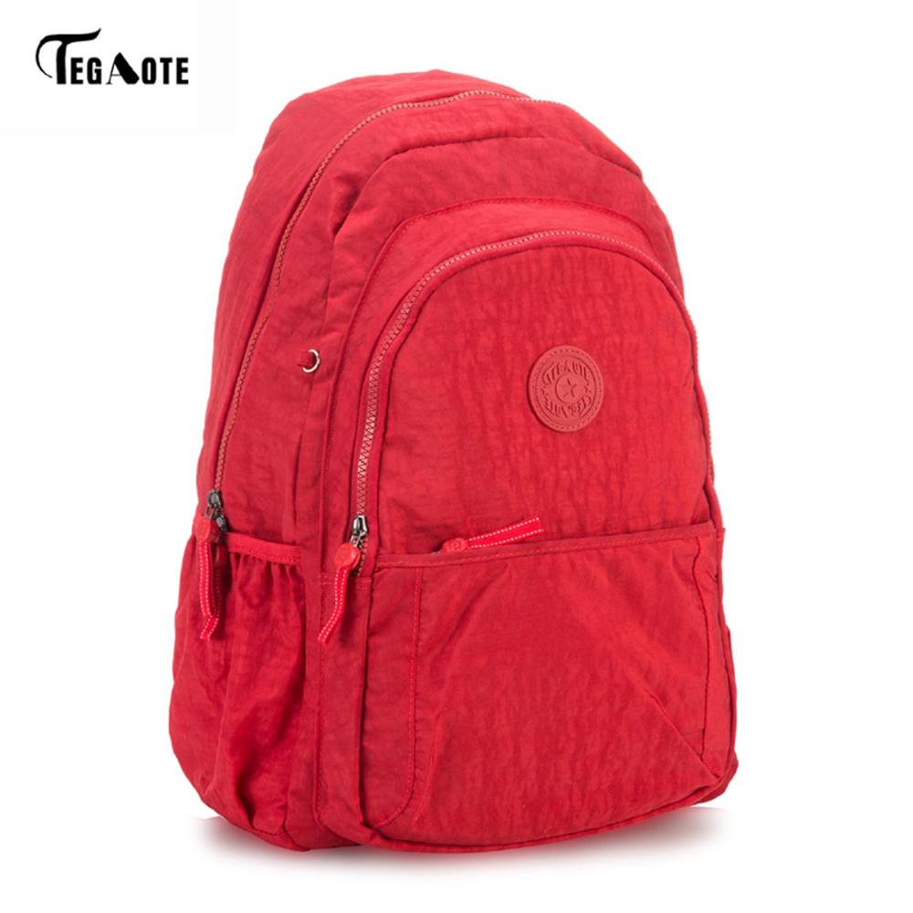 TEGAOTE Large Capacity Backpack Women Preppy School Bags For Teenagers Men Nylon Travel Bags Girls Laptop Backpack Mochila: Red