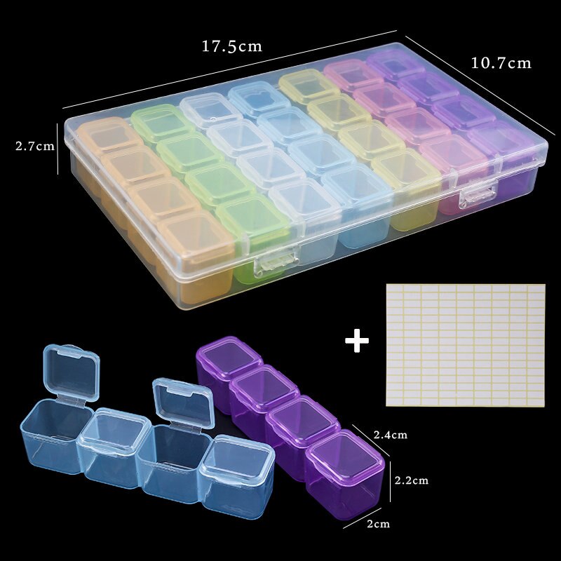 Caja de almacenamiento de plástico para joyería, contenedor rectangular de 28 ranuras, 17,5x10,7x2,7 CM, cuentas de diamantes de imitación, píldoras, pendientes: 4