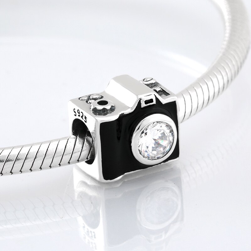 Mode 925 Sterling Zilveren Camera Vorm Fonkelende Cz Kralen Fit Originele Jiuhao Bedelarmband Sieraden Maken