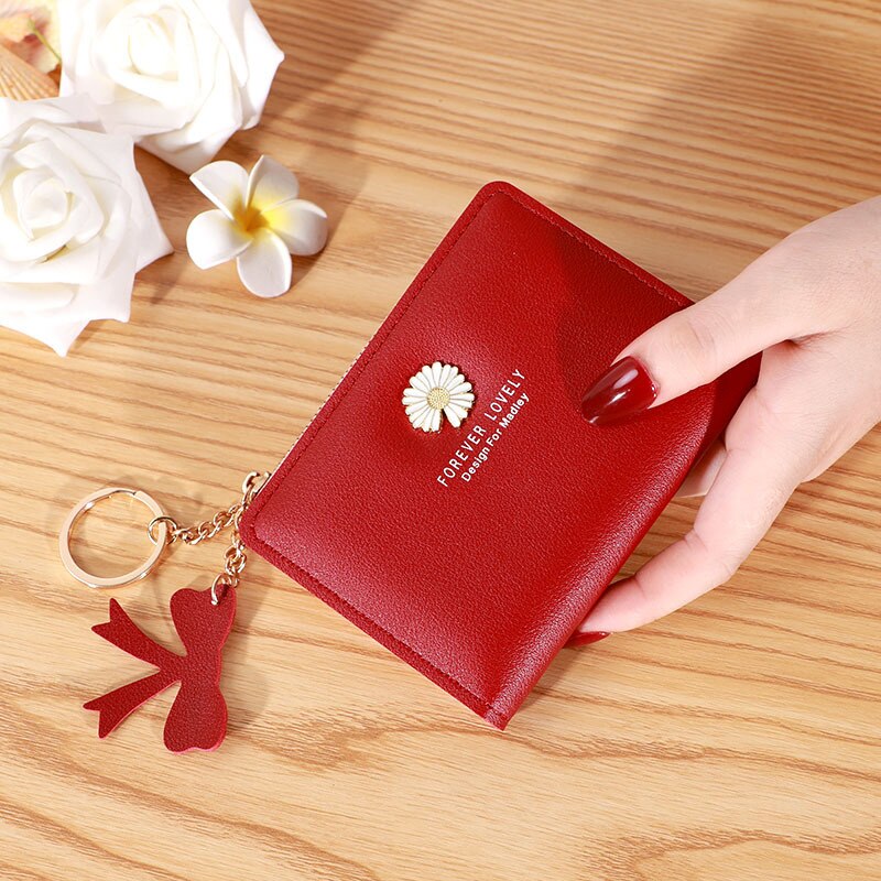 Retro Frosted Card Wallet Short Pure Color PU Clutch Simple Snap-on Female Card Wallet Coin Purse: red