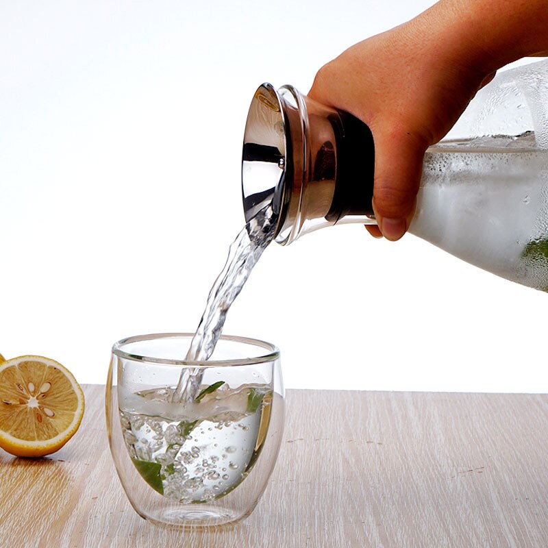 Round Large-capacity Water Bottle Without Drip Glass Pitcher with Lid High Temperature Resistant Household Ice Tea Can 1000ml