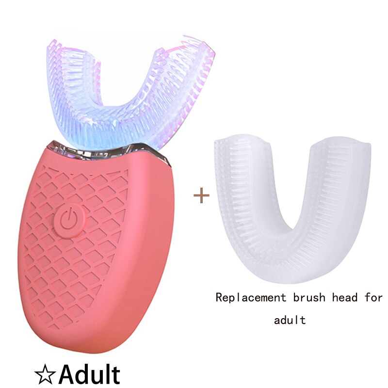 Sonic U Shaped Electric Toothbrush Kids Tooth Brush For Children Baby Toothbrushes Ultrasonic Teeth Cleaner Head Smart Whitening: Pink and head