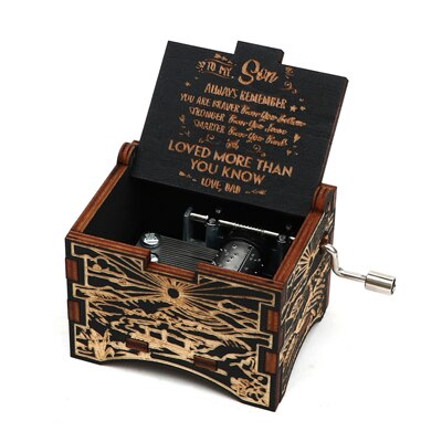 Carved Hand Music Box Wooden Black Music Box You Are My Sunshine To Lover To daughter To husband Birthday Year: 17
