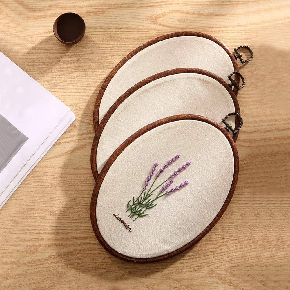 LMDZ 4 Pack Oval Embroidery Hoop, Imitated Wood Display Frame with 30 Pieces Embroidery Needles, Embroidery Frame for Home Decor