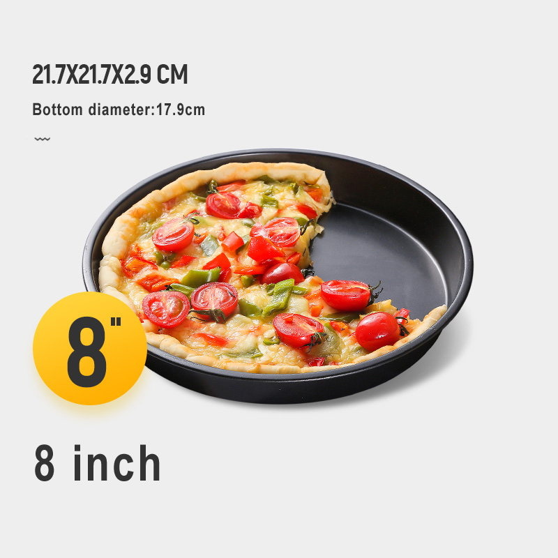 6 7 8 tommer premium non-stick pizza pan bakeware kulstofstål pizza plade rund dyb skål pizza pan bakke skimmel bageværktøj gyh: 8 tommer sort 04