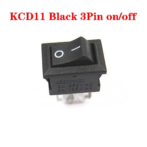 Interruptor de botón 20 piezas para barco, pulsador de encendido y apagado, 10x15mm, k, 2 pines/3 pines, pies curvados, 3A, 250V, KCD11, negro, rojo y blanco: Black 3Pin
