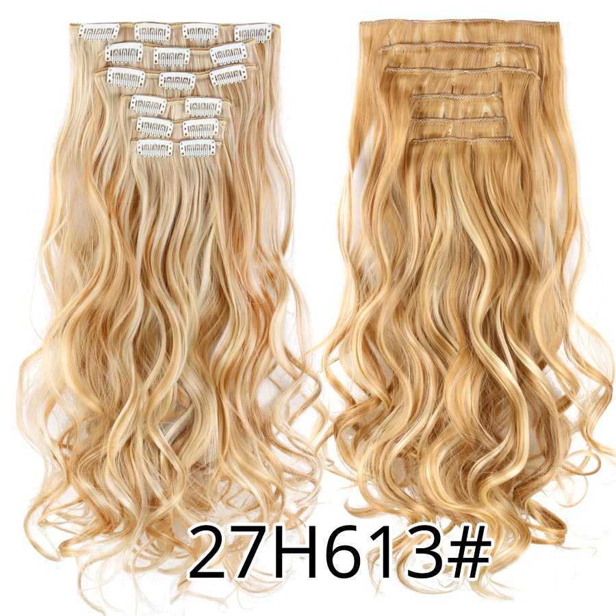 Leeons 16 clip in hair extensions hårtilbehør langt krøllet hår extension clip syntetisk varmebestandig fiber ombre farve: 27 timer 613