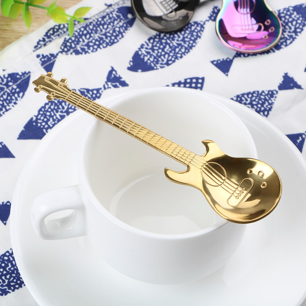 Stainless Steel guitar Spoon Long Handle Home Kitchen Tableware Flatware Ice Cream Dessert Spoons Small Tea Coffee Spoon