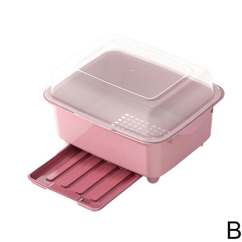 Kitchen Dish Rack Light Storage Box Drain Dish Rack With Lid Cup Plastic Household Rack Cupboard Dish Holder J7Y1: pink