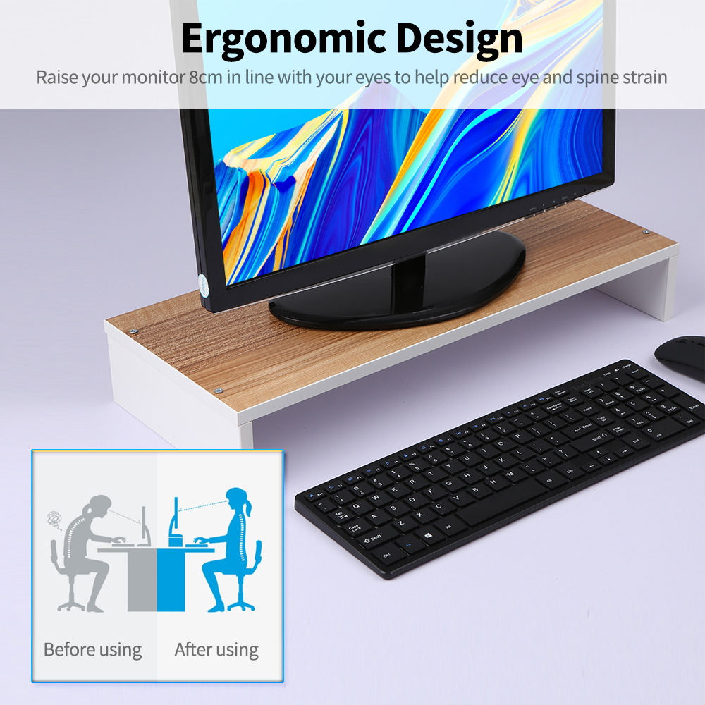 Wooden Monitor Stand Desktop Keyboard Storage Rack Desktop Riser Stand Easy Installation for Computer Monitor Laptop Brown