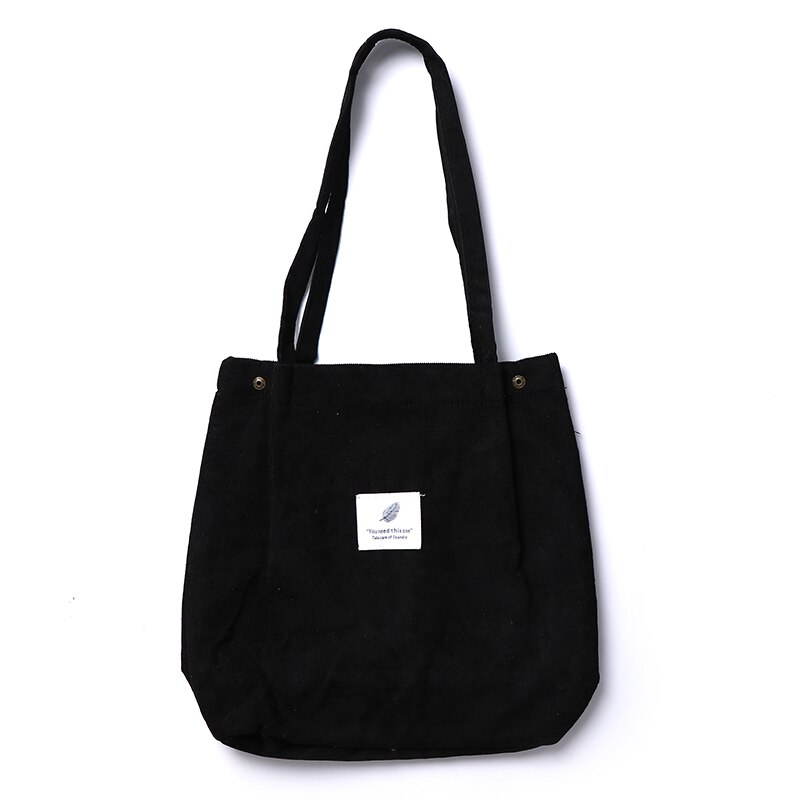 Femme toile tissu sac à bandoulière femmes velours côtelé sac à provisions environnement stockage sac à main réutilisable pliable Eco épicerie fourre-tout: balck
