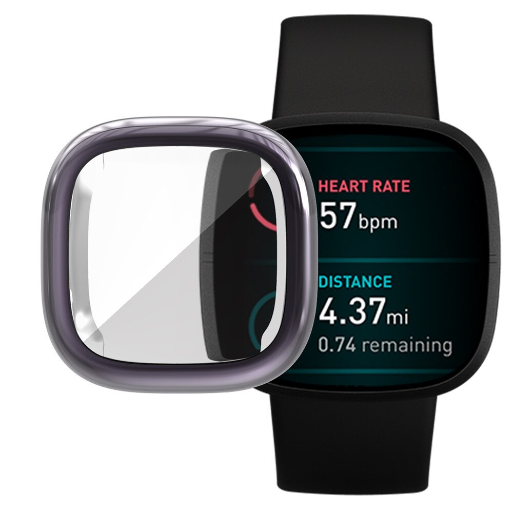 360 beskyttelsesveske til fitbit versa 3 skjermbeskyttelsesdeksel tilbehør fitbi versa 3 passe bit versa 3 smartklokkeutskiftere: Grå