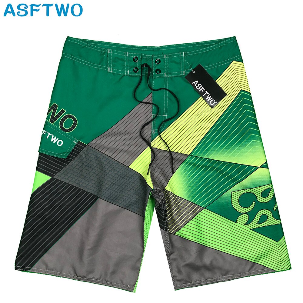 Pantalones cortos para hombre, Bermudas de tabla ancha de estilo informal, a la , con cinturón y cintura elástica, para surf y playa, 2022: Verde / 34