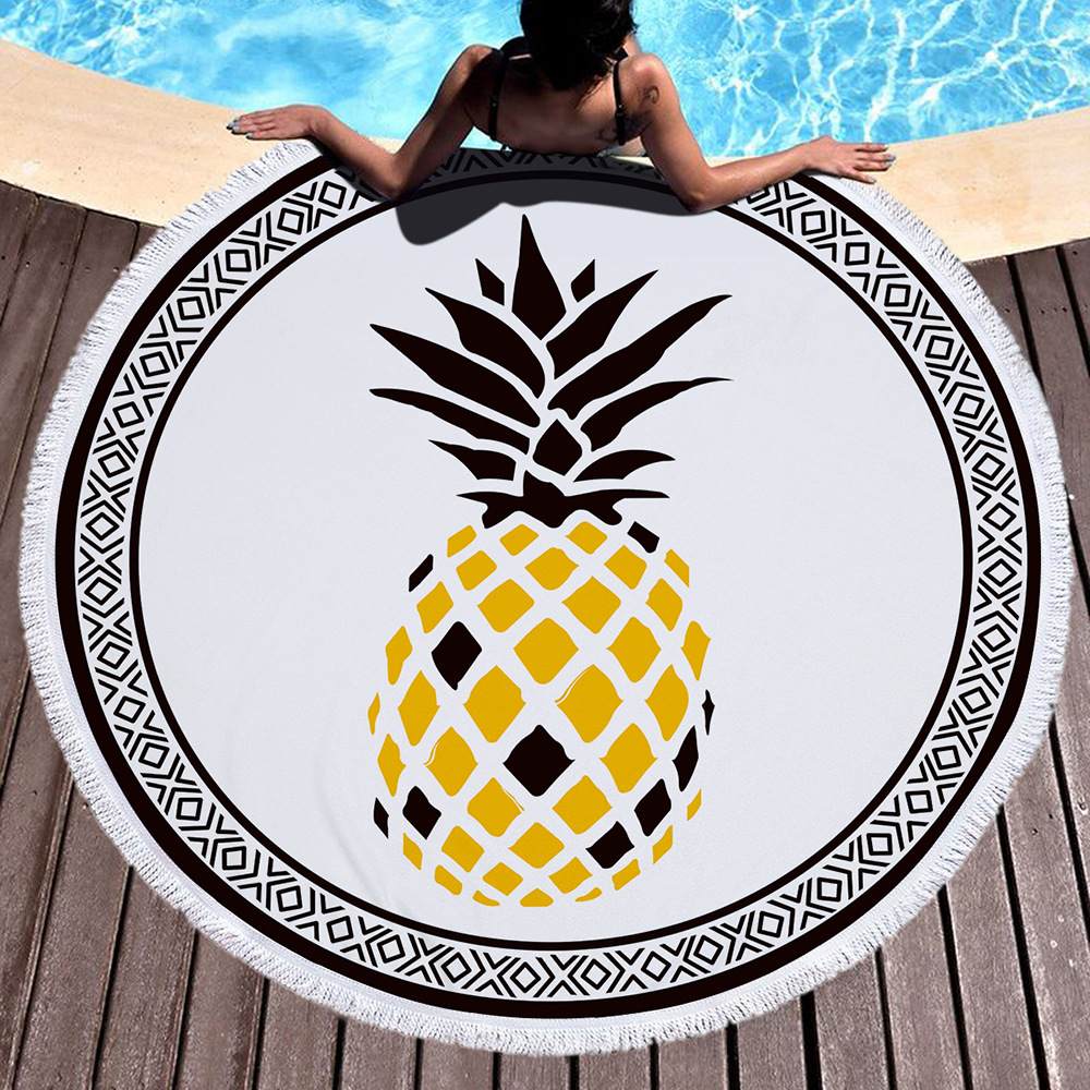 Serviette De Plage ronde en microfibre | Feuilles d'ananas, Selva chiffon éponge imprimé, avec pompon, tapis De Yoga