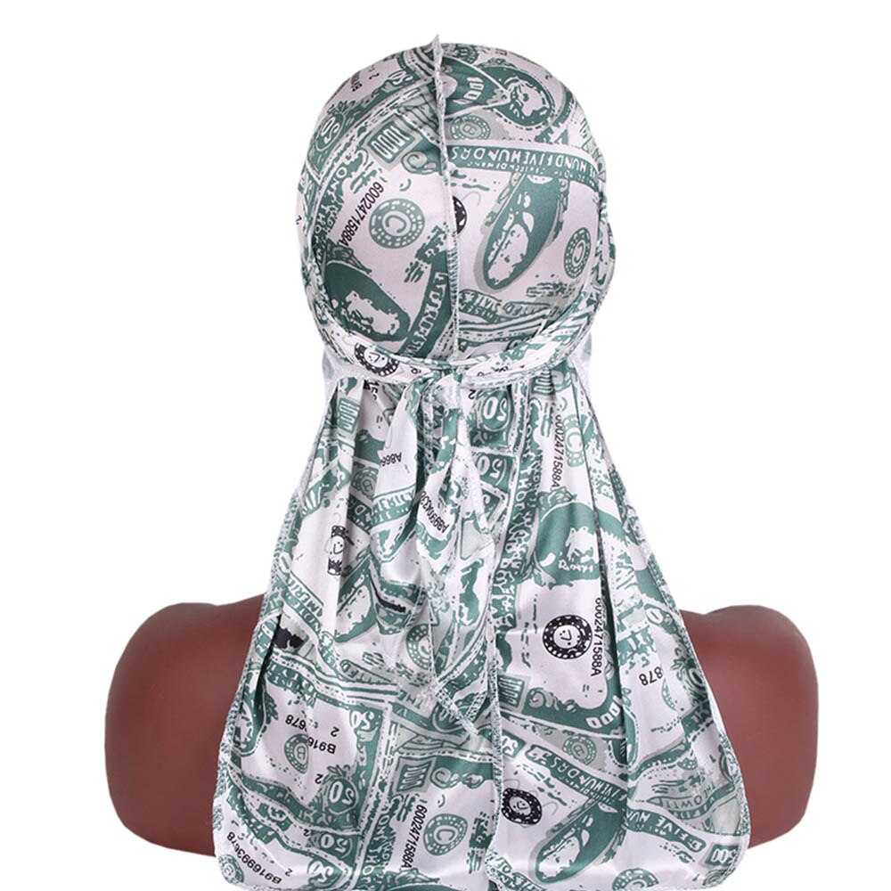 Printing Dollar Pattern Men Silky Durag Long Tail Du-rag
