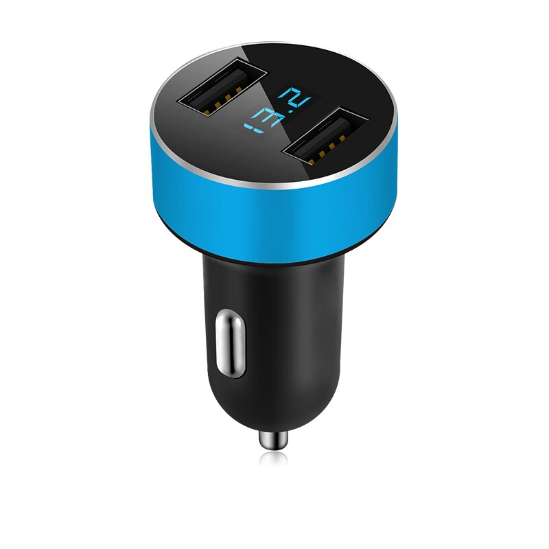 Smart USB Car Charger Phone Fast Charger Max 4.8A LED Car Adapter DUAL Ports Alloy Mobile Charger For Xiaomi iphone x lenovo z5: Blue  4.8A