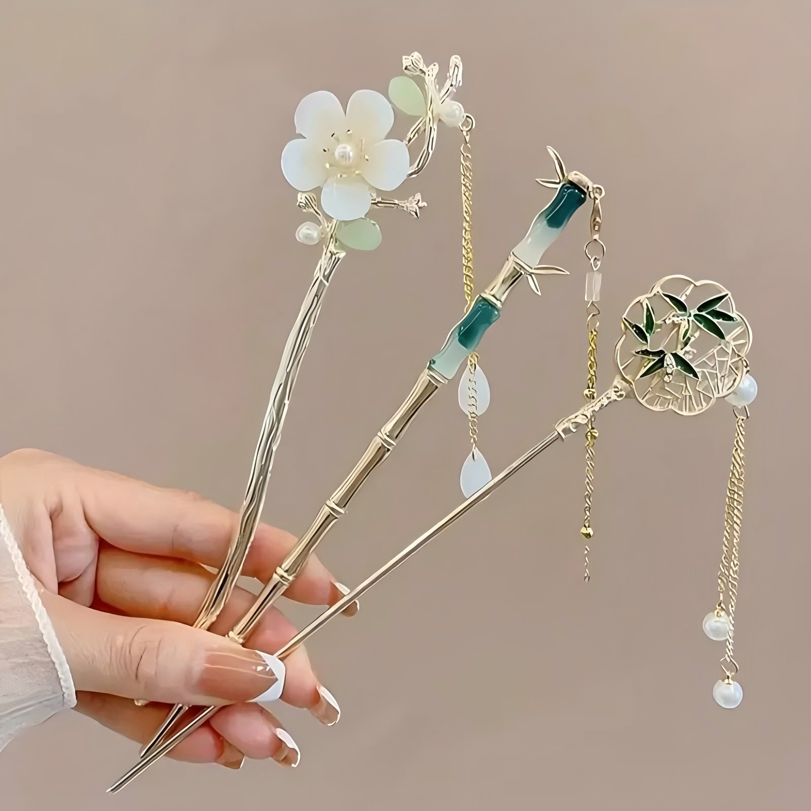 Pinza para el pelo de estilo chino , palo para el pelo con borla, Floral tradicional, accesorio de peinado, joyería para mujer, horquilla