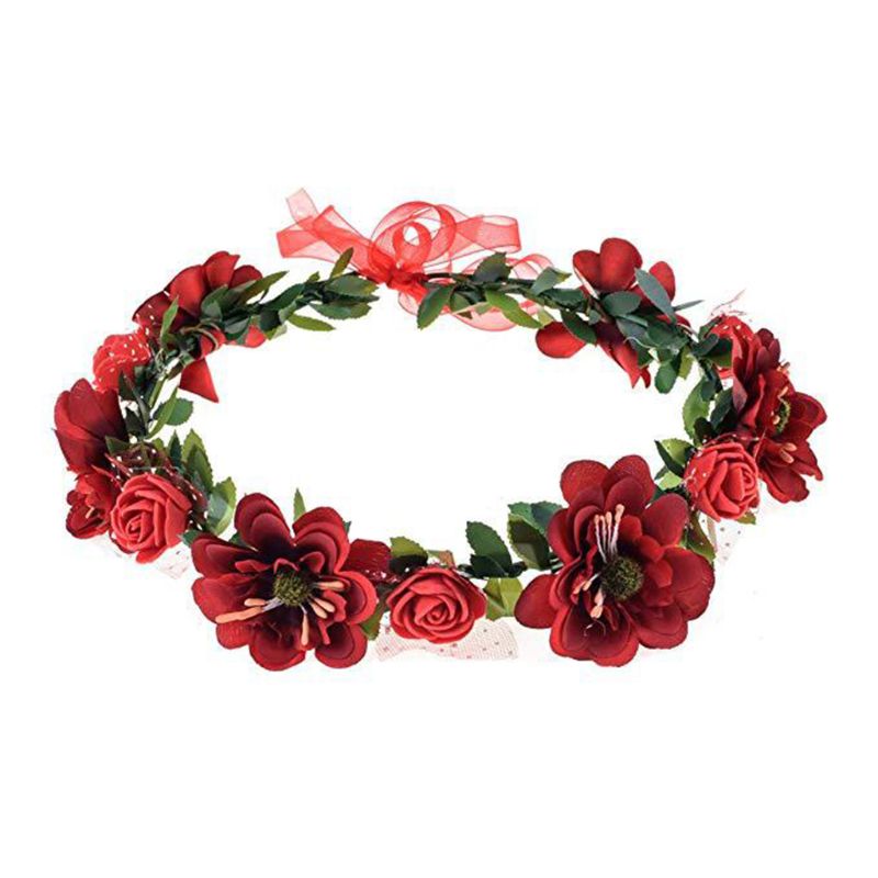 Diadema de flores rosa hecha a mano para niña y mujer, guirnalda Floral, banda para el pelo, corona, decoración ajustable, tocado de boda: R