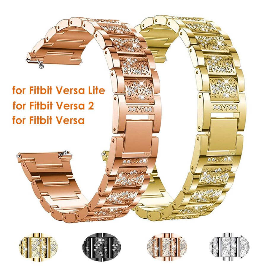 Pulsera brillante para Fitbit Versa 2/3, repuesto de Correa para Fitbit Sense, accesorios de Correa de reloj de Metal para mujer